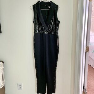Women's Venus Formal Black with Black Sequence Pant Suit, V-Neck Size Large